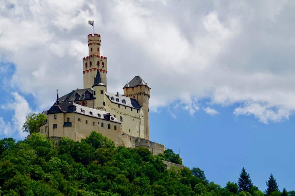 A picture of Marksburg Castle along the Rhine River in Germany