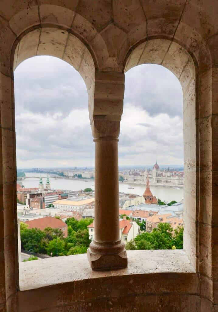 A picture of a view from Fisherman's Bastian on Buda Hill in Budapest, Hungary.