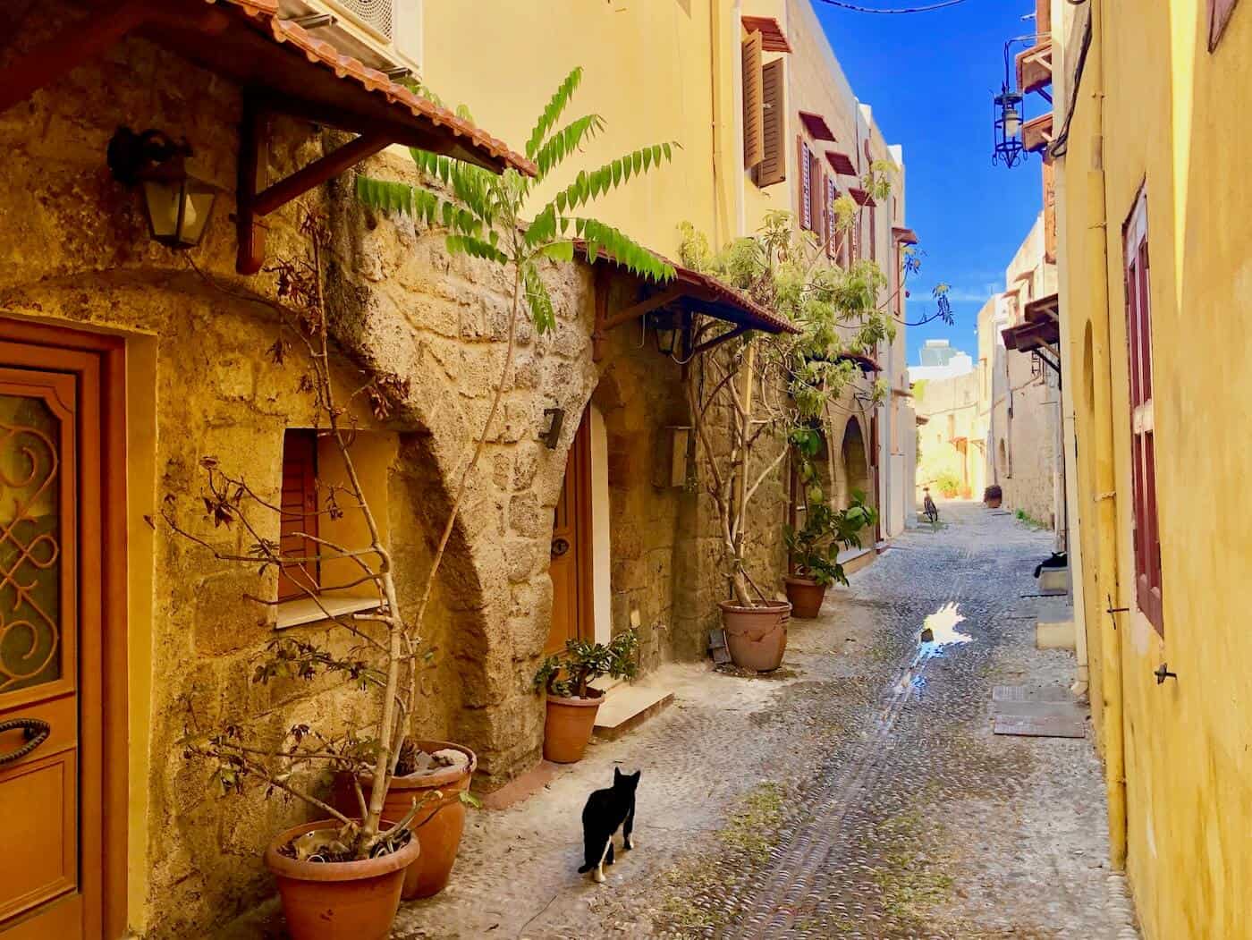 A picture of the road in Rhodes, Greece.