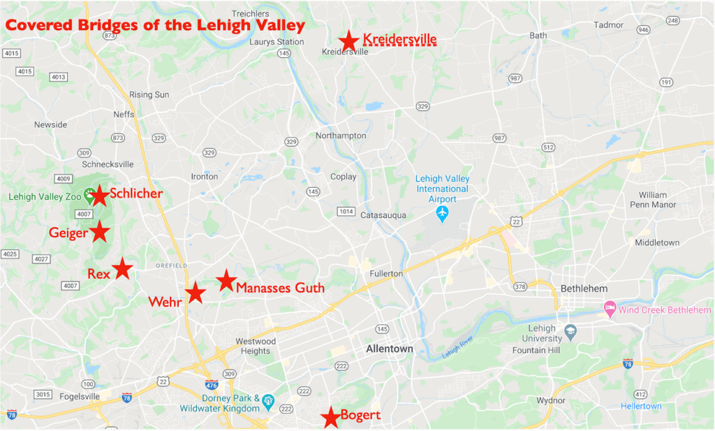 Drive Thru History Covered Bridges In The Lehigh Valley PA Travel   Map Covered Bridges LV 1024x617 