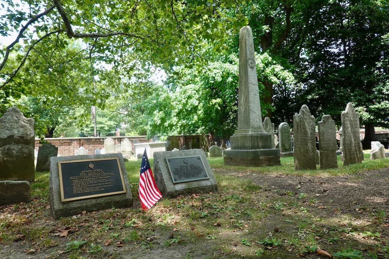 Several headstones in the Christ Church Burial Grounds in Philadelphia.