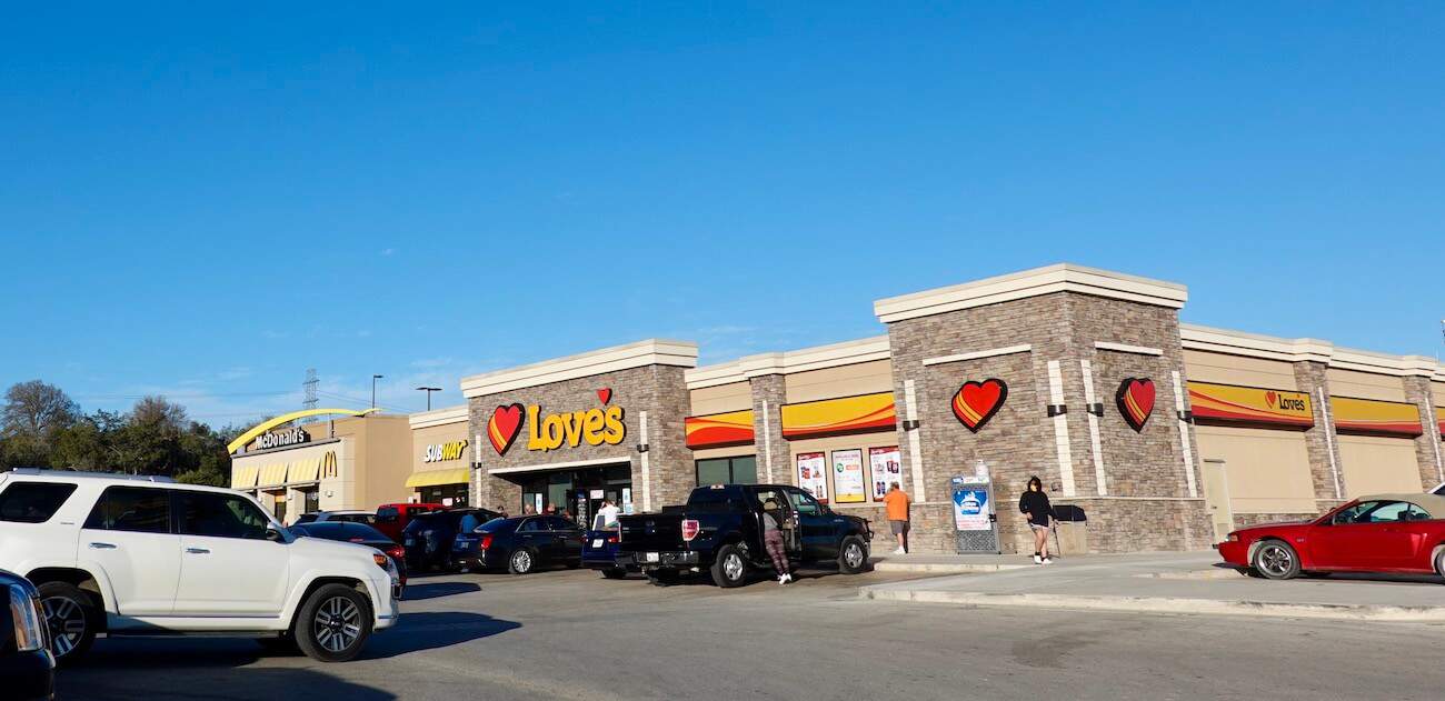 Love's gas station has a McDonalds and Subway to stop at before heading to Enchanted Rock.