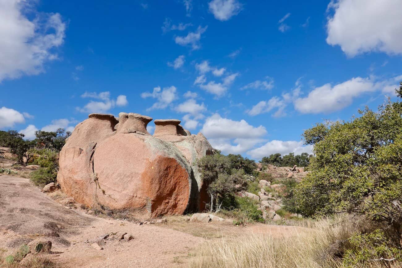 A unique rock formation resembling pottery at Enchanted Rock in Texas.