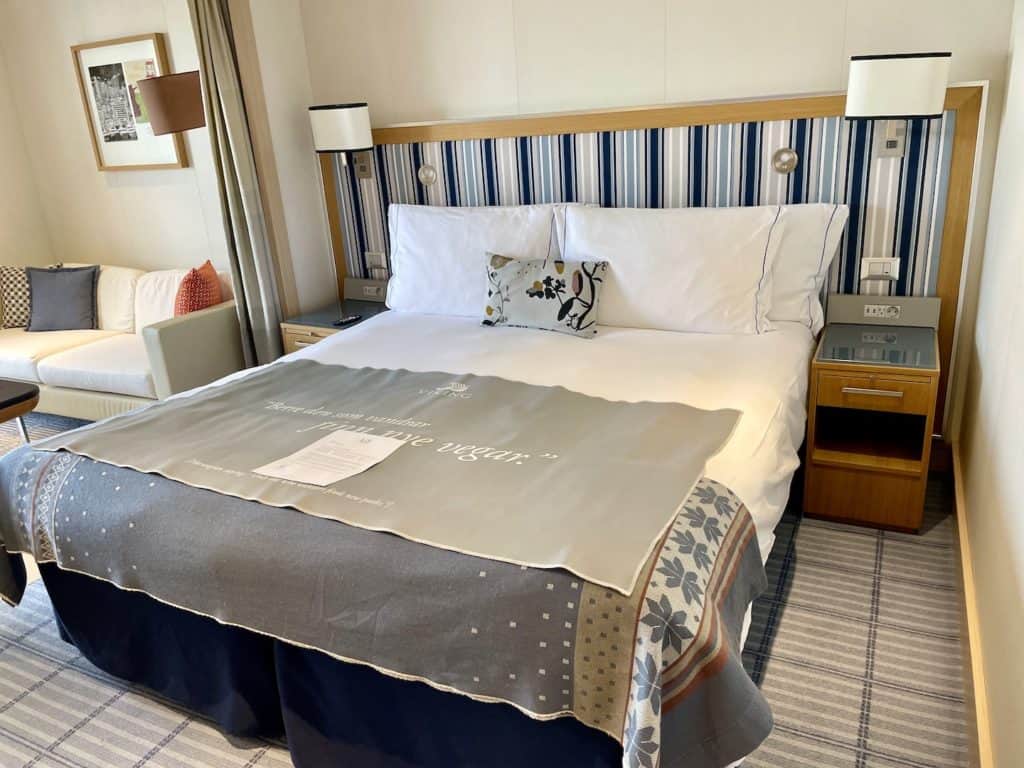 A king size bed is standard on a Viking Ocean cruise.